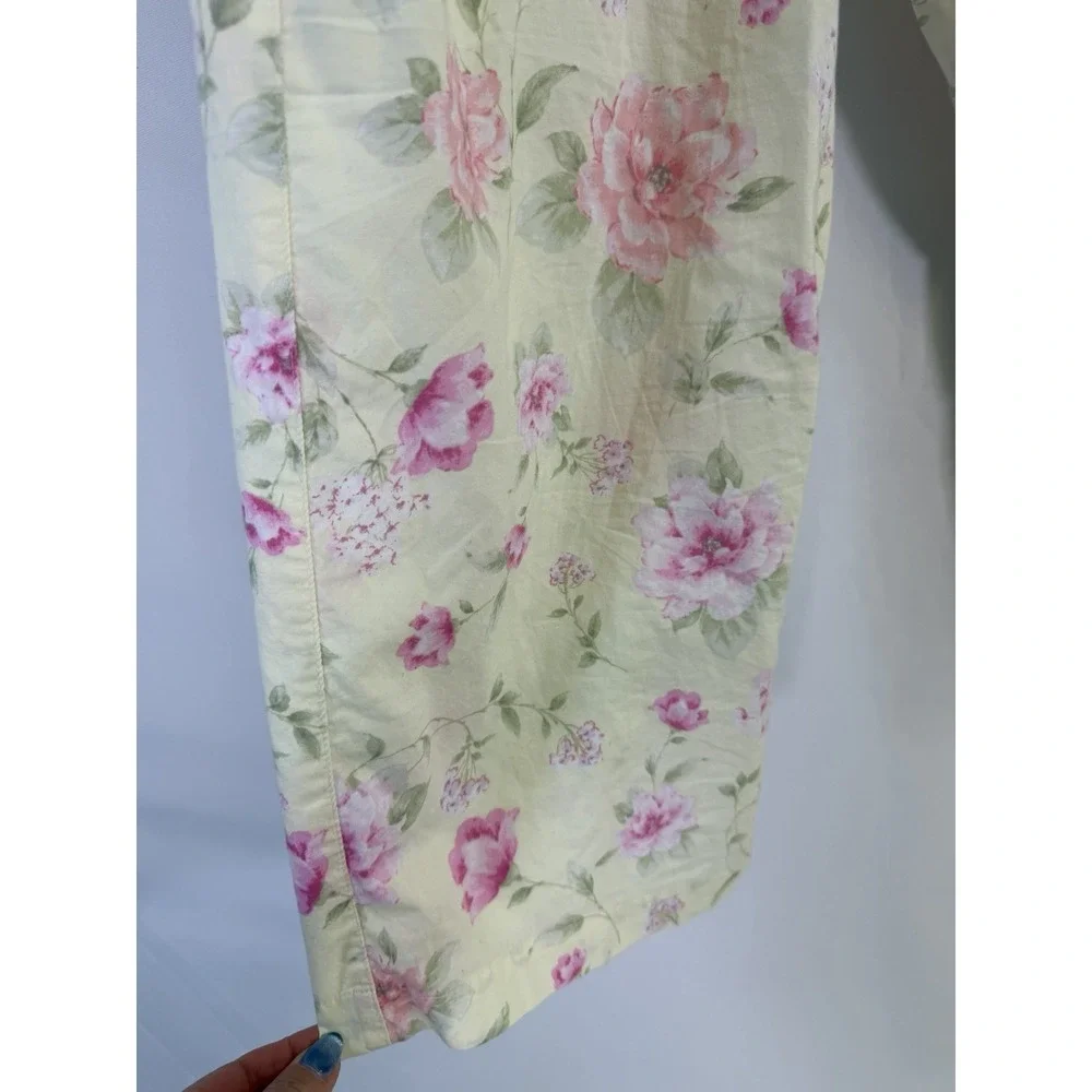 Lauren Ralph Lauren Pajama Set Womens M Yellow Floral Cotton Embroidered‎ Logo